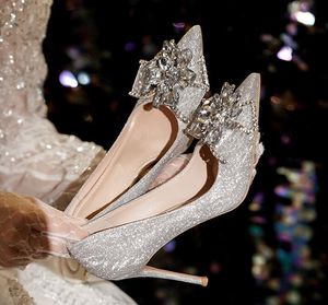 Crystal Designer Women Stiletto Royal Style Hight Heel Sier Wedding for Bride Pumps Party Prom Shoes Plus Taille