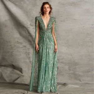Cristal Dubai vert dit Sharon Sage robes de soirée avec Cape Fuchsia or élégant femmes robe de mariée robes de soirée Ss399