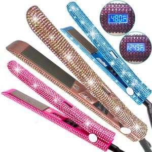 Fer à lisser en cristal strass, plaque en titane, fer plat avec affichage numérique LCD, outils de soins capillaires pour femmes