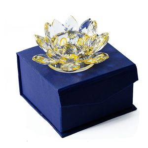 Portavelas de cristal con forma de loto, soporte para candelitas de flores budistas en caja de regalo, manualidades artísticas de 8 colores, decoración del hogar