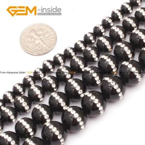 Ágatas negras naturales de cristal con cuentas de piedra de diamantes de imitación para hacer joyería DIY joyería de 15 pulgadas envío gratuito al por mayor Geminside