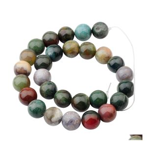 Crystal Natural Fancy Jasper 14 mm Perles rondes pour le bricolage Bijoux de bijourie Collier Bracelet lâche 28 pcs Stone Indian Agate Drop Deli Dhtj6