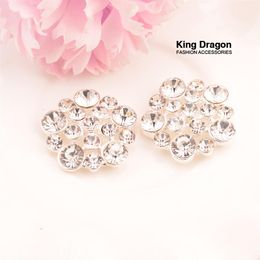 Cristal Strass Bouton Dos Plat 20pcs / lot Argent Couleur 25MM Artisanat Décoration Bouton KD245238n