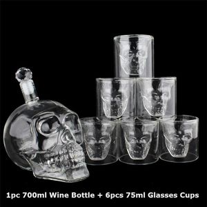 Juego de vasos con cabeza de Calavera de Cristal, botella de vino de whisky de 700ml, decantador de tazas de 75ml, Bar en casa, tazas para beber Vodka 210827335D