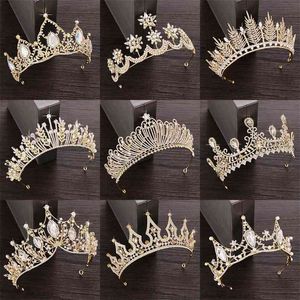 Crystal Tiara Crown Wedding Hair Accessories Joyería nupcial Golden Diadem 210707