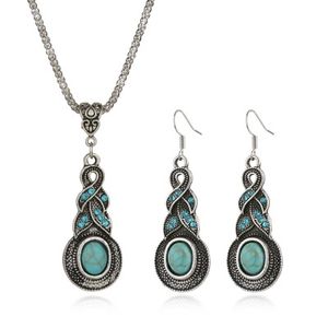 Crystal Water Drop Jewelry Set for Women Blue Stone Infinity Pendant Necklace earings Fashion Jewelry Accessories N961