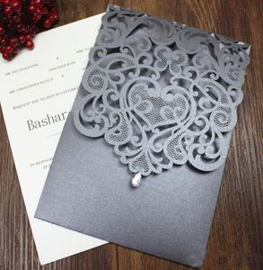 Invitación de boda de cristal país gris plateado invitaciones de compromiso de boda flor corte por láser diseño personalizado multicolor 9833202
