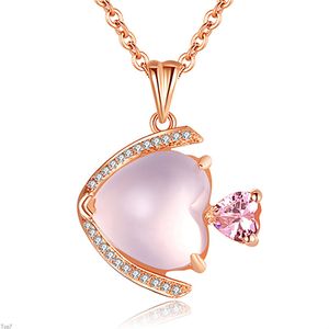 Cristal Mujer Collares Colgante vida, K-chapado en oro Rosa en forma de corazón pececito oro Plata