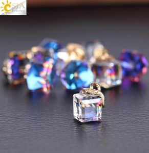 CSJA 10 piezas hallazgos de joyería cubo facetado cuentas sueltas de vidrio 13 colores forma cuadrada 2 mm agujero cuentas de cristal austriaco para pulsera DIY M8178415