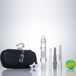 CSYC NC018 Kit de fumage Empêcher le reflux Mini filtres en verre avec clous en titane de 14 mm ou 100 % véritable pointe de quartz Dab Tool Zipper Case