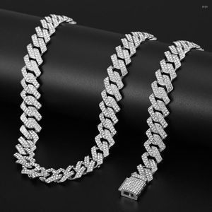 Cadena cubana Joyería de diseño Clásico 15 mm Cadena cubana de Miami Collar de plata 2 filas Diamantes de imitación de hielo completos Conjunto de pulsera de hip hop para hombres Regalo de Navidad
