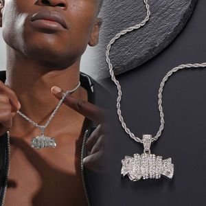 Collier pour hommes de chaîne à maillons cubains Nouveau pendentif d'argent de poche polyvalent en alliage personnalisé plein de diamants dollar américain collier d'argent pendentif collier Hip Hop bijoux pour hommes