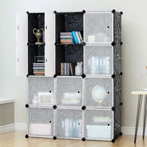 Organisateur de rangement de placard portable Cube 14 x étagères à vêtements noir 12 240125