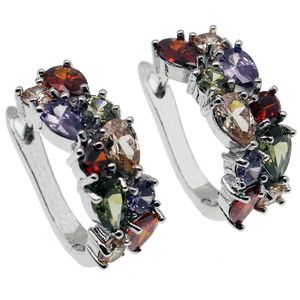 Pendientes de plata con circonita cúbica para mujer, conjuntos de piedras preciosas múltiples, granate, peridoto, amatista, morganita, joyería nupcial, regalo para mamá, esposa, elección ideal