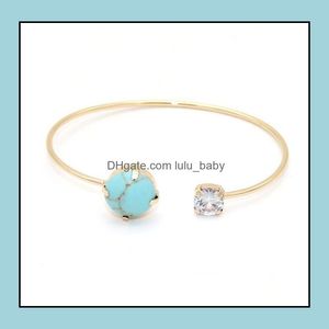 Cuff Fashion Gold Color Rose Quartz Turquoise Stone Cuff Bangle Bracelet Lapis Lazi Druzy Pulseras para mujeres Drop Delivery 2021 Jewel Dhghr