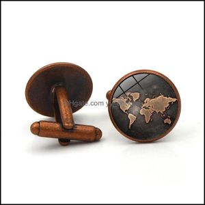 Boutons de manchette Boutons de manchette Fermoirs à cravate Bijoux Noir Globe Carte du monde Hommes Femmes Accessoires Antique Vintage Bronze Drop Delivery 2021 B18Qh