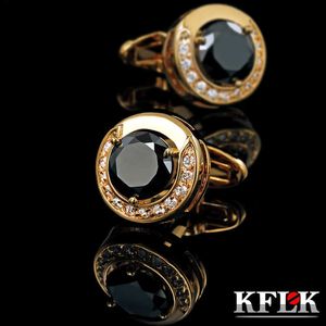 Boutons de manchette KFLK bijoux mode chemise boutons de manchette pour hommes marque bouton de manchette couleur or bouton de manchette de haute qualité noir abotoadura invités 230824