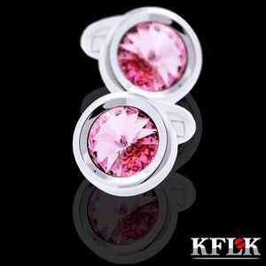 Gemelos KFLK Joyería camisa gemelos para hombre Marca Pink Crystal Gemelos Venta al por mayor Botón de boda de lujo Invitados de alta calidad 230626