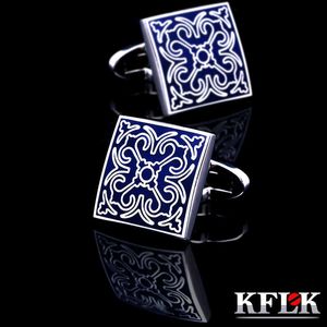 Boutons de manchette KFLK bijoux chemise mode bouton de manchette pour hommes marque bouton de manchette en gros bouton bleu haute qualité luxe mariage hommes invités 230824