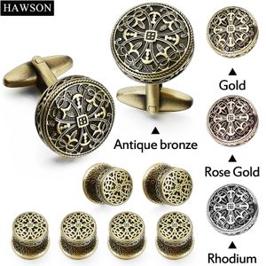 Boutons de manchette Couvre-boutons pour hommes Boutons de manchette à motif creux vintage pour l'artisanat couvercle de bouton et boutons de manchette ensemble de goujons cadeau pour homme avec boîte 231102