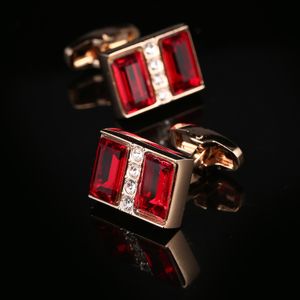 Boutons de manchette Cristal rouge Liens français Bijoux de luxe Or Manchon pour homme Ongles Chemise Boutons Liens de gros Accessoires Cadeaux 230320