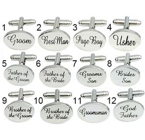 Boutons de manchette de mariage, vente en gros et au détail, 12 modèles en Option, couleur argent, matériau en cuivre, Design de marié à la mode, 230909