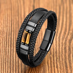 Brazalete Vintage multicapa de cuero genuino para hombre, pulsera Bohemia Chakra, pulsera de cuentas de piedra, joyería de acero inoxidable, regalo de muñeca masculina 231116