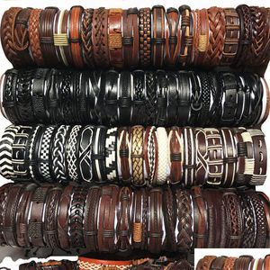 Manchette en gros 100pcs / lot bracelets en cuir faits à la main véritable bracelet de mode bracelets pour hommes femmes bijoux mélanger les couleurs Rop livraison Dhhow