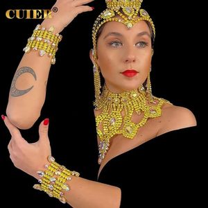 CUIER jaune vif strass verre luxe femmes casque boucle d'oreille collier ensemble bijoux Bracelet Bracelet énorme taille accessoires 240115