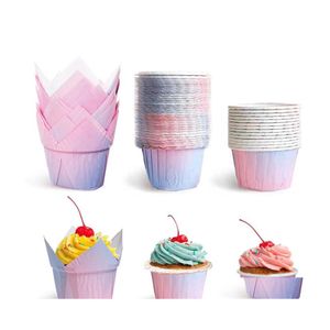 Cupcake 100pcs / lot dégradé doublure gâteau cuisson tasse plateau cas papier résistant à l'huile pointe muffin emballages dessert titulaire fête mariage noël dhfys