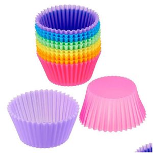 Cupcake 12 Pcs Sile Gâteau Moule Rond Muffin Moules De Cuisson Réutilisable Bricolage Décoration Outils Fête De Noël Fournitures Drop Delivery Dhrkl