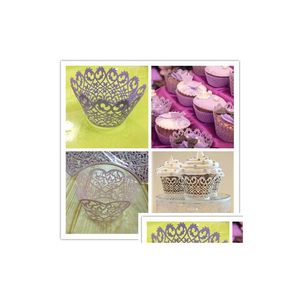 Venta de cupcakes Envoltura para hornear Púrpura / Blanco / Rosa Borde circundante Cupcakes Entrega directa Hogar Jardín Cocina Comedor Bar Utensilios para hornear Dhvld