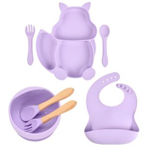 Tazas, platos Utensilios 7 piezas Juego de platos antideslizantes sin BPA para bebés con ventosa Color sólido Impermeable Tenedor de alimentación portátil Cuchara Comida para niños Tabl