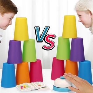 Tasses plats ustensiles pile tasse jeu de vitesse jouets Montessori éducatif illumination intellectuelle avec carte couleur Cognition logique formation cadeaux 231207