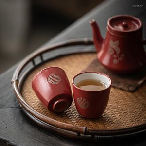 Tazas Platillos 2 Unids / lote Taza de Té Roja Taza de Té de Boda China Barril de Cerámica Hermosa Vintage Teaware A Of Ceremony