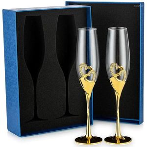 Tasses soucoupes 2 pièces mariage cristal Champagne verre tasse ensemble mariée marié grillage flûtes verres à vin gobelet avec boîte-cadeau saint valentin
