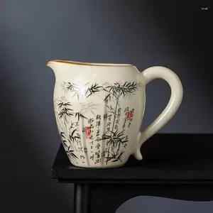 Tasses soucoupes bambou foire tasse céramique ouverture jaune Vintage thé mer chinois tasse à thé thé cérémonie ustensile Cha Hai