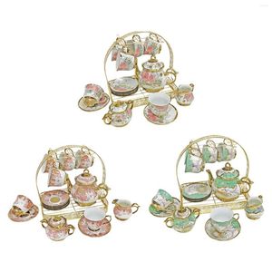 Tasses soucoupes en céramique et ensemble tasse à café Style européen floral avec support en métal thé en porcelaine pour salle à manger de fête