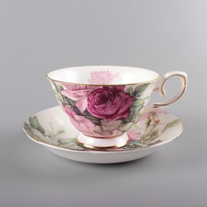 Tazas platillos cerámica china china europea taza de café y platos té de flores negros