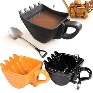 Cups Saucers Creative Single Excavator Bucket Cup Hand Tea Coffee Funny Mug Shovel With Spoon Kitchenware