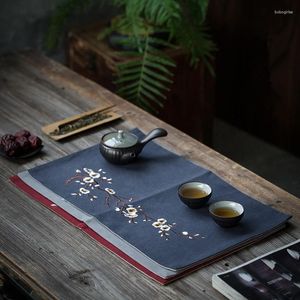 Topes platillos bordados tela de mesa para el juego de té Bandera de lino de algodón Accesorios chinos Mat 50 cm 30 cm Mats rectangulares