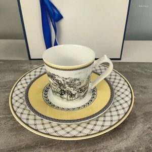 Tazas y platillos, juego de platos de taza de café del tesoro alemán, porcelana de hueso, taza Dim Sum resistente a altas temperaturas, vajilla de estilo antiguo, caja de regalo