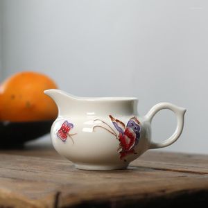 Tasses soucoupes peintes à la main chinois papillon juste tasse thé tasses Vintage mer blanc tasse de thé thé cérémonie ustensile