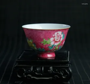 Tasses Saucers pastel peinté à la main roulent de pivoine motif de thé à thé tasse de fleur faite à la main yongzheng