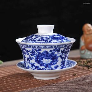 Tasses soucoupes Jingdezhen service à thé en porcelaine bleu et blanc soupière en céramique tasse à thé tasse à thé Gaiwan service à café