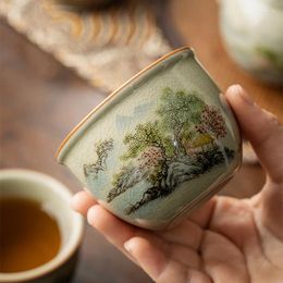 Tazas Platillos Paisaje Taza de té verde chino Taza de té de cerámica Apertura Hermosa Teaware A Of Ceremony