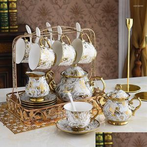 Tasses Soucoupes Nordic Noble Bone Chine Cafetière Tasse Soucoupe Sucrier Ensemble De Luxe Tasse En Céramique Top-Grade Cuillère À Thé Drop Livraison Hom Dh3Jf