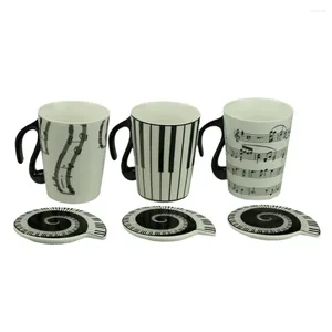 Tazas platillos novedoso novedoso creativo de música blanca notas de copa de piano Café de porcelana de cerámica con regalo de portada