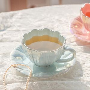 Tasses Saucers Petal Coffee Set Ceramic Cup cadeau Afternoon TEA THOLESANE Mug ins Water Beau