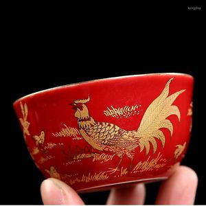 Tasses soucoupes Vintage rouge bol tasse Jingdezhen pur fait à la main Antique thé peint bleu maître accessoires décor à la maison